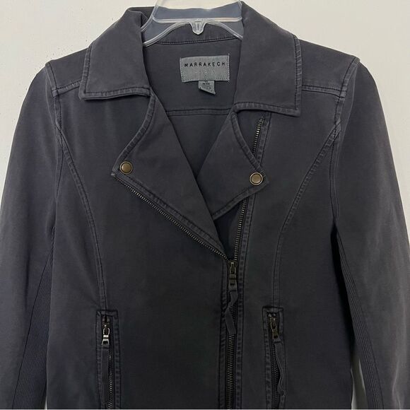 Marrakech Anthropologie Moto Jacket XS Petite Belted Pockets Stretch Fader Gray - Picture 3 of 10